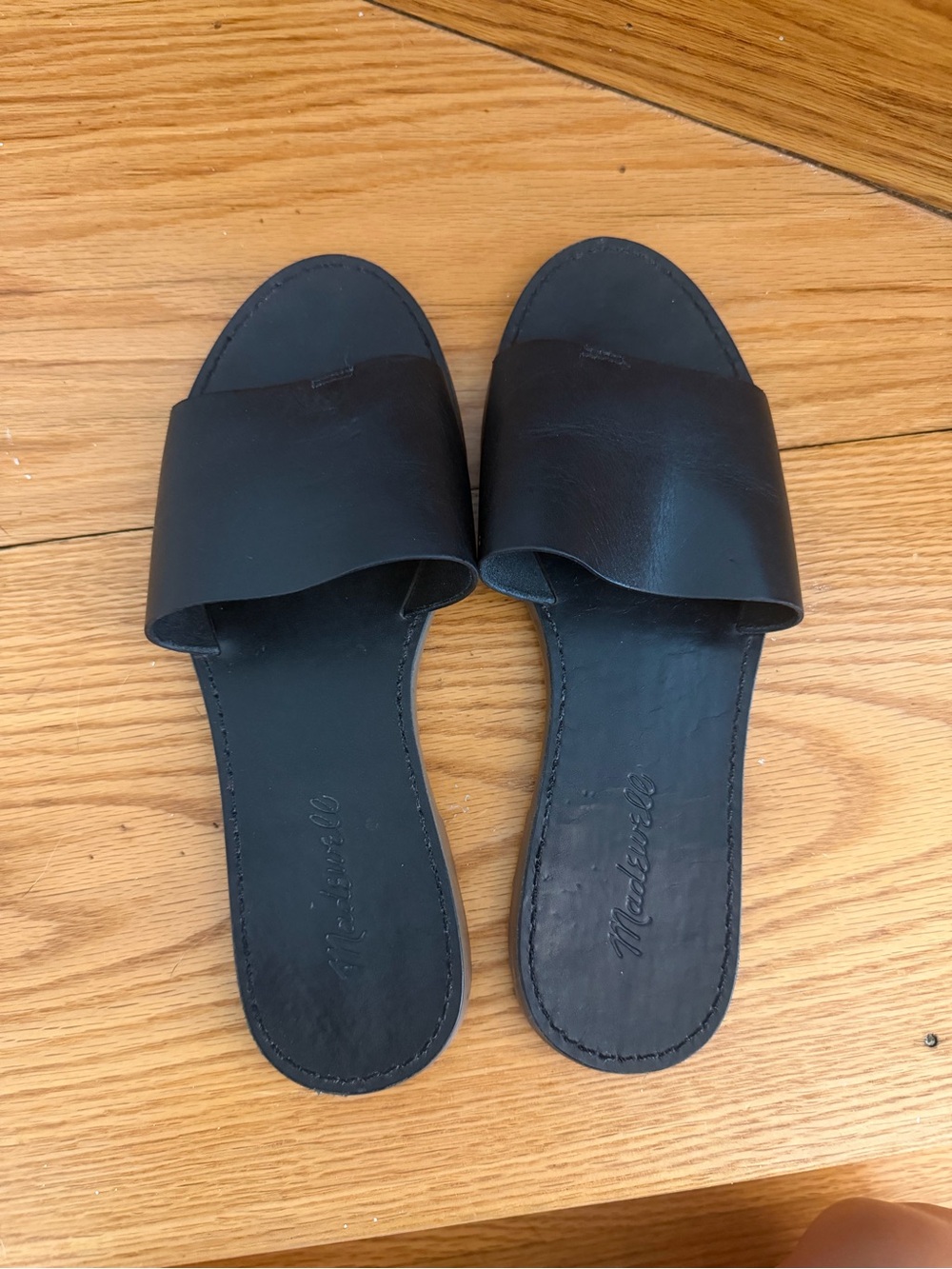 Madewell Black Leather Slide Sandals with Wide Strap